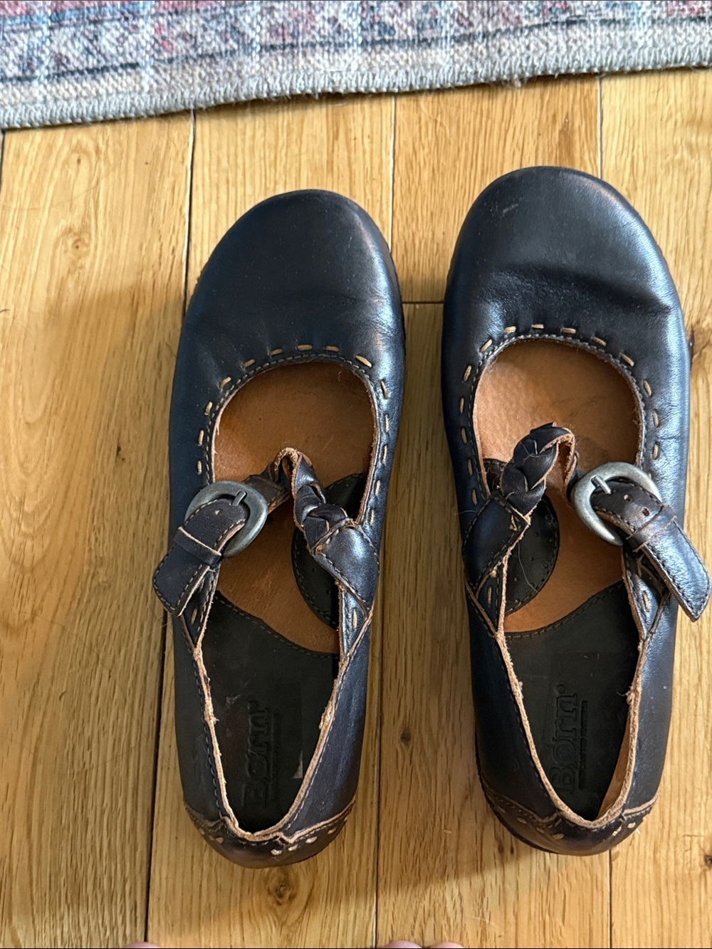 EUC Born Dark Brown Mary Jane Flats Shoes size 7.5 Braided strap